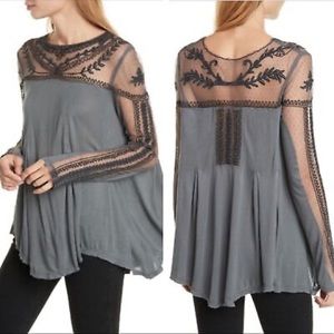 NWT Free People Embroidered Mesh Top